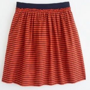 J. Crew Striped Dark Orange/red Navy Cotton Elastic Waist Knee Length Skirt 8